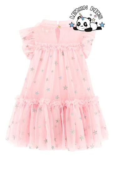LEZONKIDS - European Style Kids Star Foil Print Birthday Party Tulle Dress Children's Cake Skirt Dress